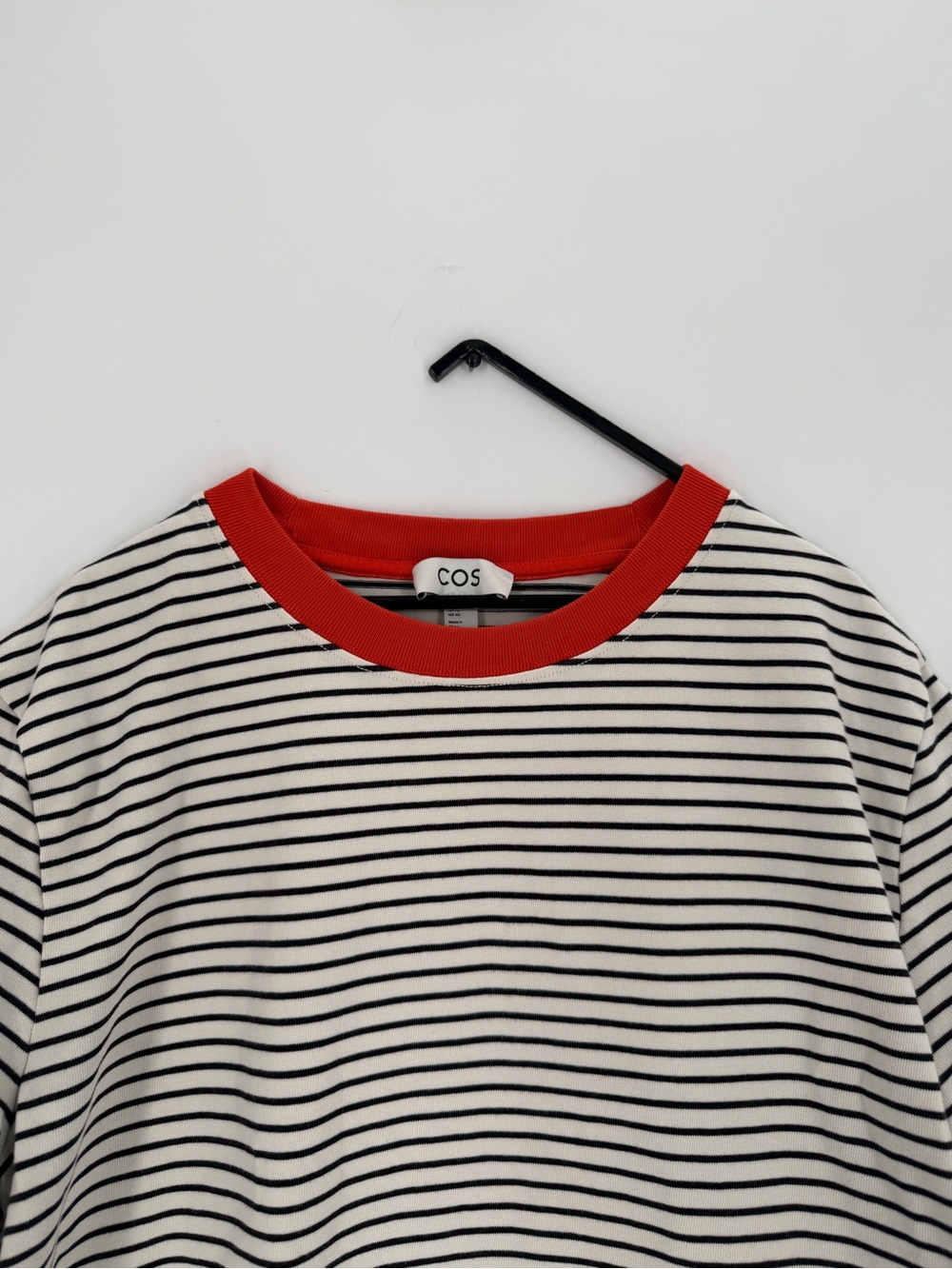 Cos Clean Cut Regular Striped Red Collar Black White Short Sleeve T-Shirt